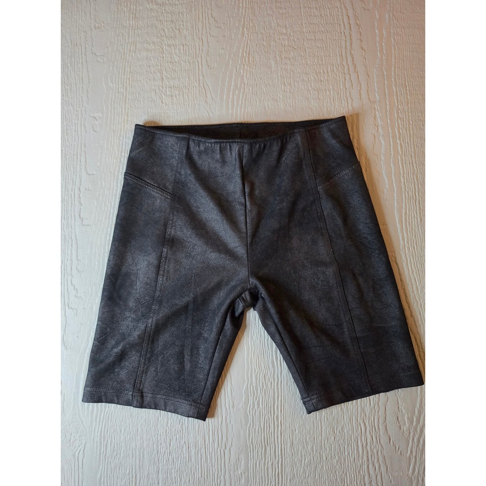 Free People Faux Leather Biker Shorts Black High Rise Seamed S/M